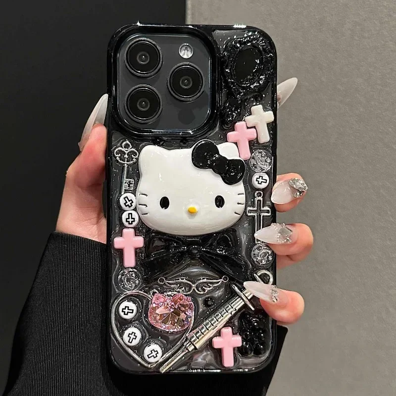 Kawaii Kitty Cartoon DIY Phone Case Suitable for IPhone 15 14 13 11 16ProMax Y2k Cool Girl Anti Drop Transparent Case 2025