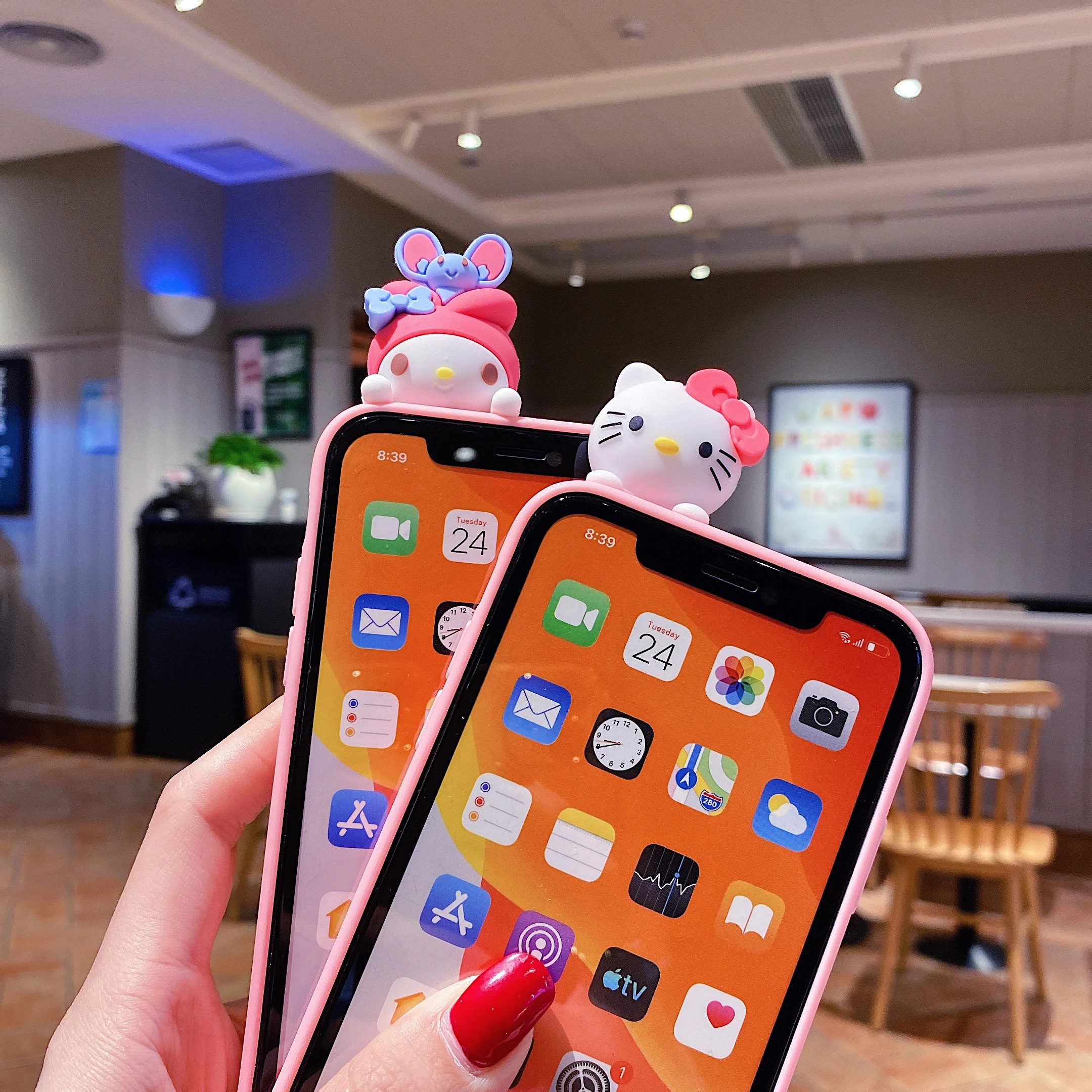Cute Cartoon Cat Case With Rope For iPhone 16 15 14 13 12 11 Pro Max mini Plus
