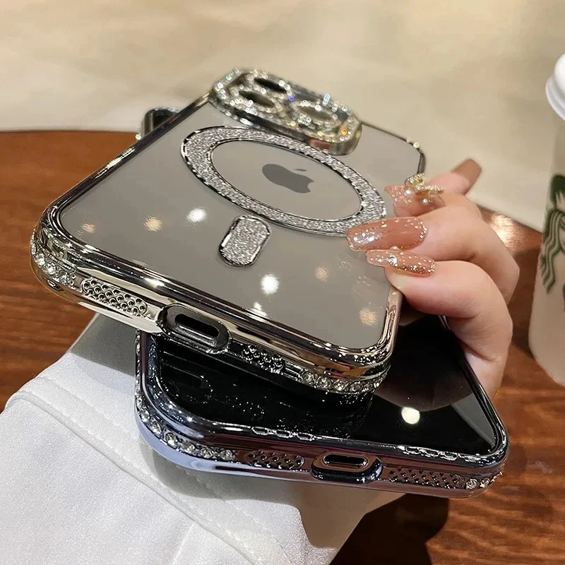 Sea414023dabe4e669243ac165e43c55bF.webp Luxury Sparkly Crystal Clear Case For Samsung Galaxy S24 Plus S23 S22 Ultra Magsafe Magnetic Wireless Charge Lens Film Cover