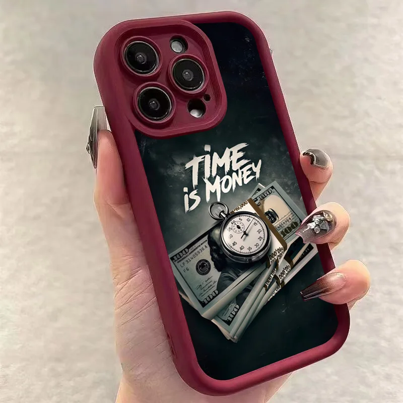 Phone Case For iPhone 17 16 15 14 12 11 13 Pro Max Time is Money Printed Soft Cover For iPhone 17 Air 16E 7 8 Plus X XS Case