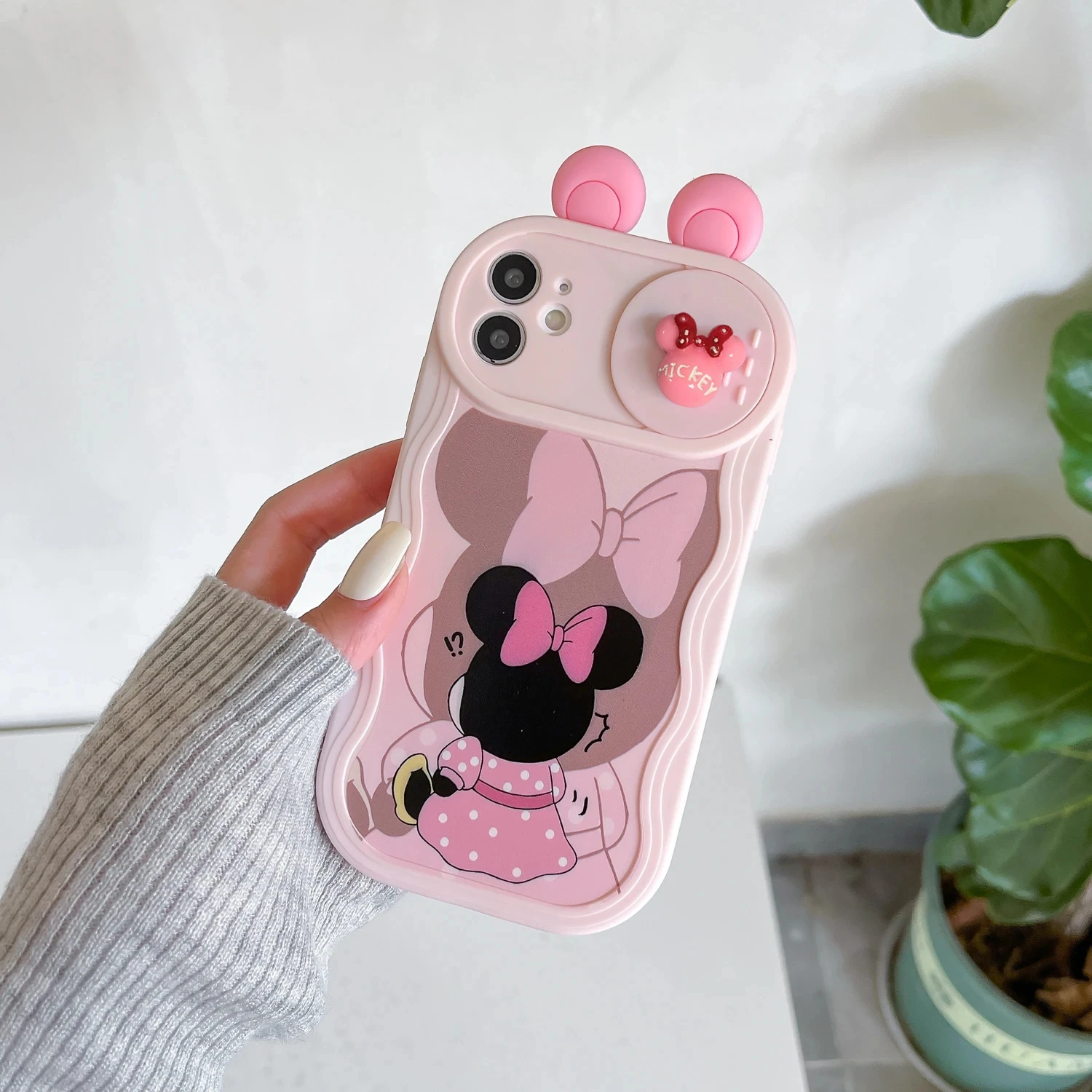 Seb6dc861ad11428da2647df231a7b0a9O.webp 3D Ears Toy Minni Stitch Winni Cartoon Sliding Camera Case for iPhone 16 Pro Max 14 Plus 15 X XS XR 7 11 12 13 Wave Phone Capa