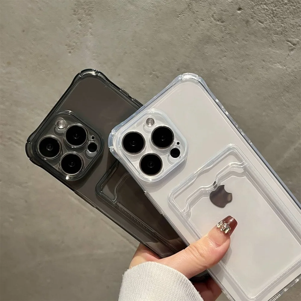 Transparent Card Slot Bag Phone Case For iPhone 17 16 15 14 13 12 11 Pro Max X XR 7 8 Plus SE Clear Wallet Shockproof Soft Cover