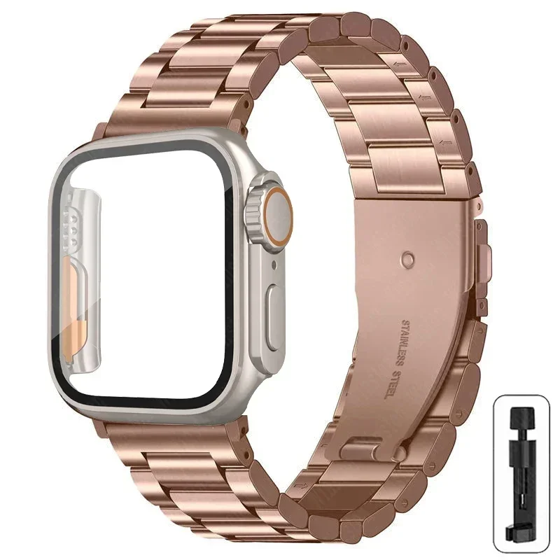 Seb71a28d240c442ea3f7304153a4b29fJ-2.webp Stainless Steel Strap+Ultra Case for Apple Watch Band 44mm 45mm 41mm 40mm 42mm Case Metal Strap for iWatch Series 9 8 7 6 SE 5 4