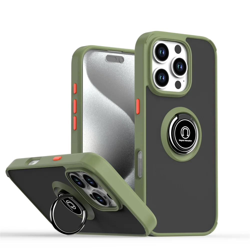 Sec643809267b49c988b9d2f149ec5a61i-1.webp Matte Finger Ring Magnetic Stand Phone Case For iPhone 15 16 17 Pro Max 14 Plus 13 12 11 Solid Color Skin Feeling Frosted Cover