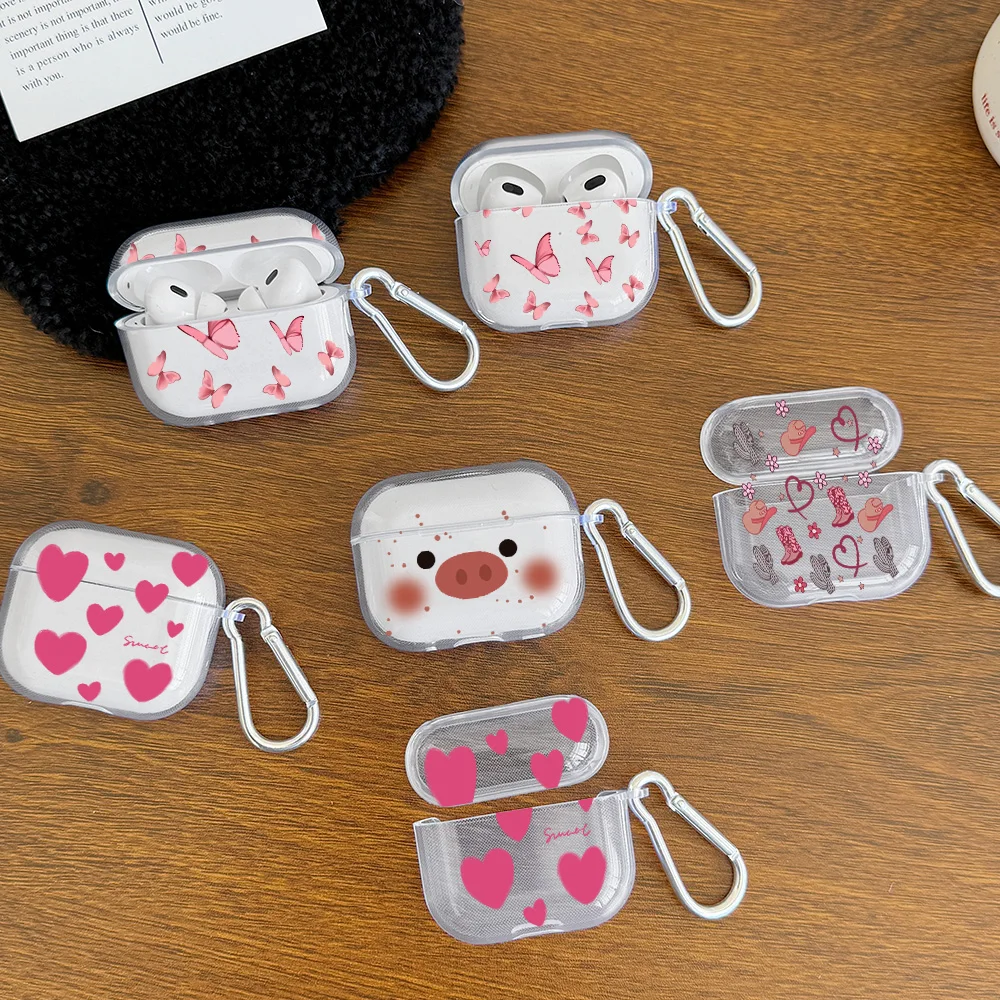 Pink Heart Butterfly Design Case For AirPods 4 3 1 2 Gen TPU Earphone Protecitve Case For AirPods Pro 2/Pro Cover with Keychain