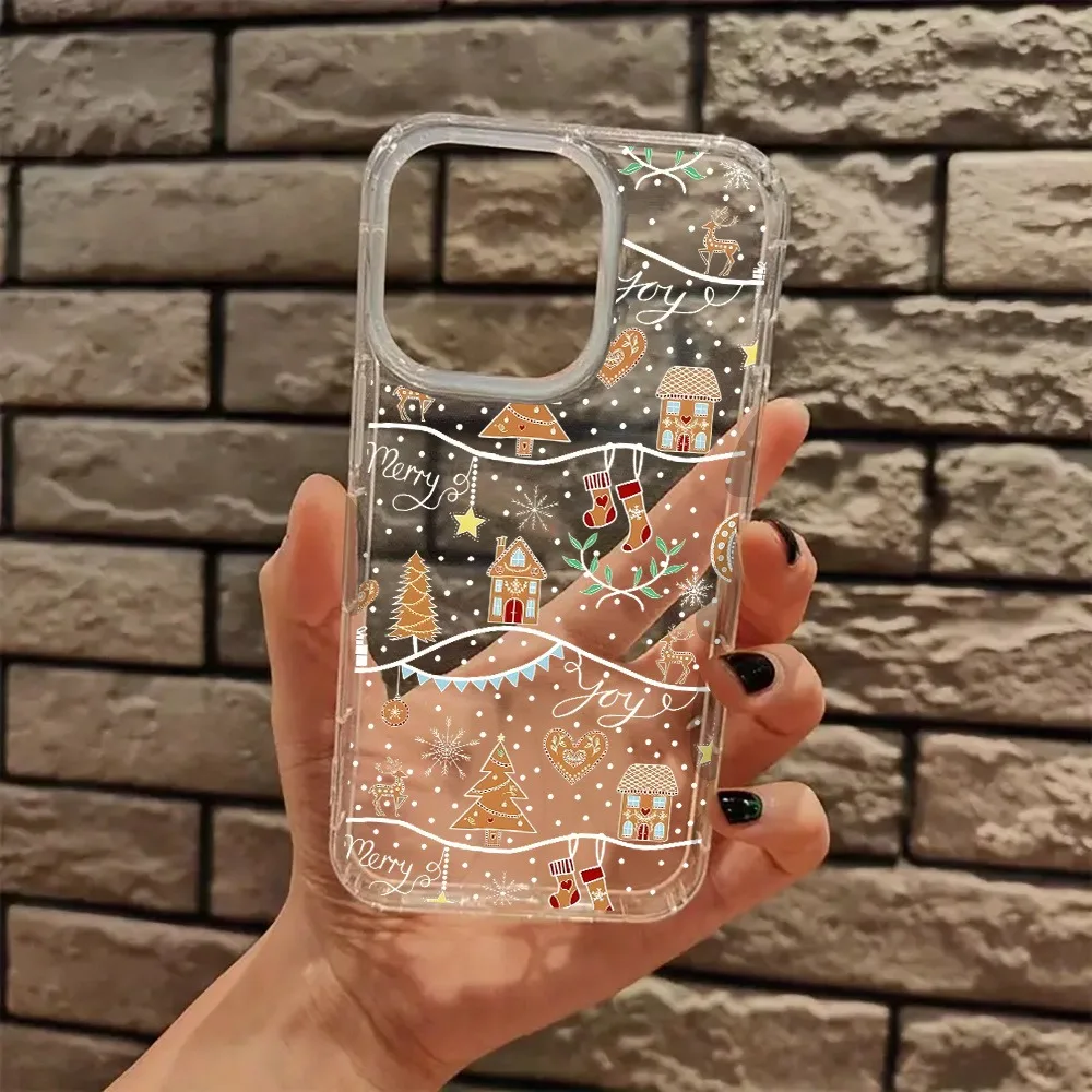 Cute Christmas Tree Gingerbread Aesthetic Transparent Phone Case for iPhone 17 16 11 XR 13 15 14 12 Pro Max XS XR 7 8 Plus Cover