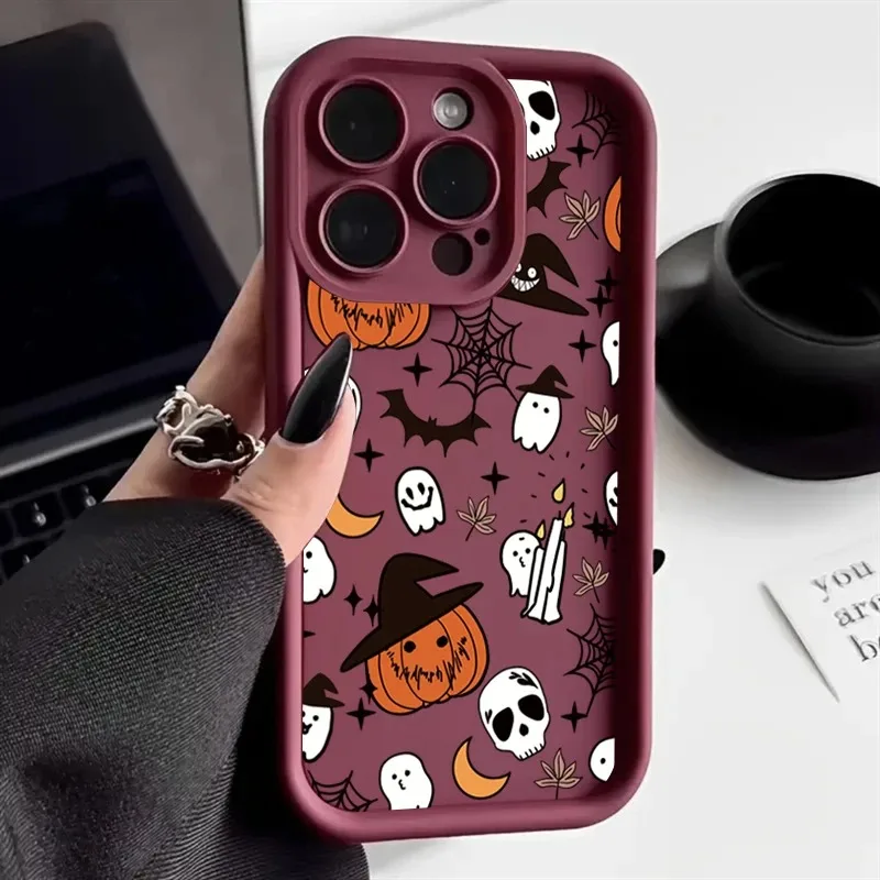 Halloween Pumpkin Ghost Silicone Phone Case For iPhone 17 16 15 14 Plus 13 12 11 Pro Max 17 Air Soft Silicone Phone Cover
