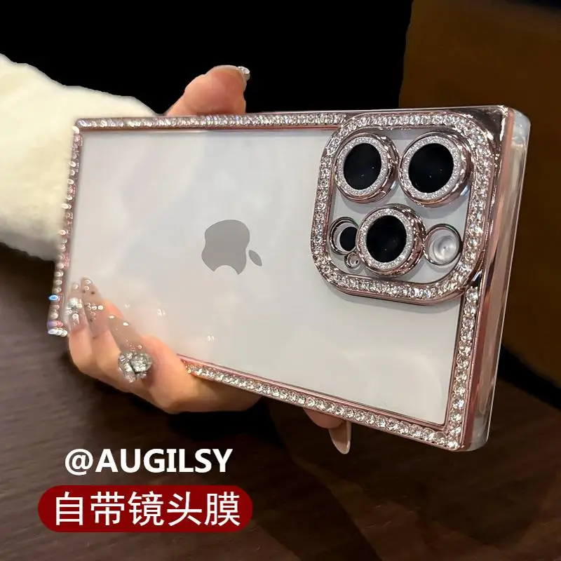 See100c399858406785f22711b9b34d45r.webp Luxury Plating Diamond Rhinestone Case For iPhone 17 Air 16 Pro Max 15 14 13 Bling Glitter Square Soft Clear Shockproof Cover