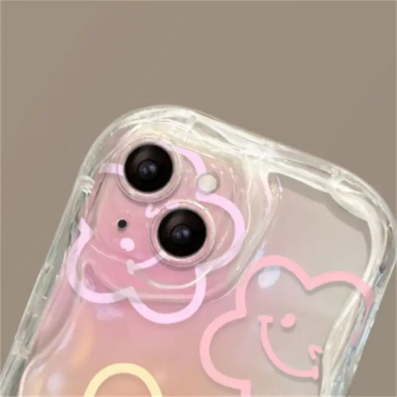 Color Smile Flower Grip Holder Wave Phone Case for Iphone 17 16 Pro Max 17 Air 11 12 13 Mini 14 Plus 15 Pro Max 16E Soft Cover