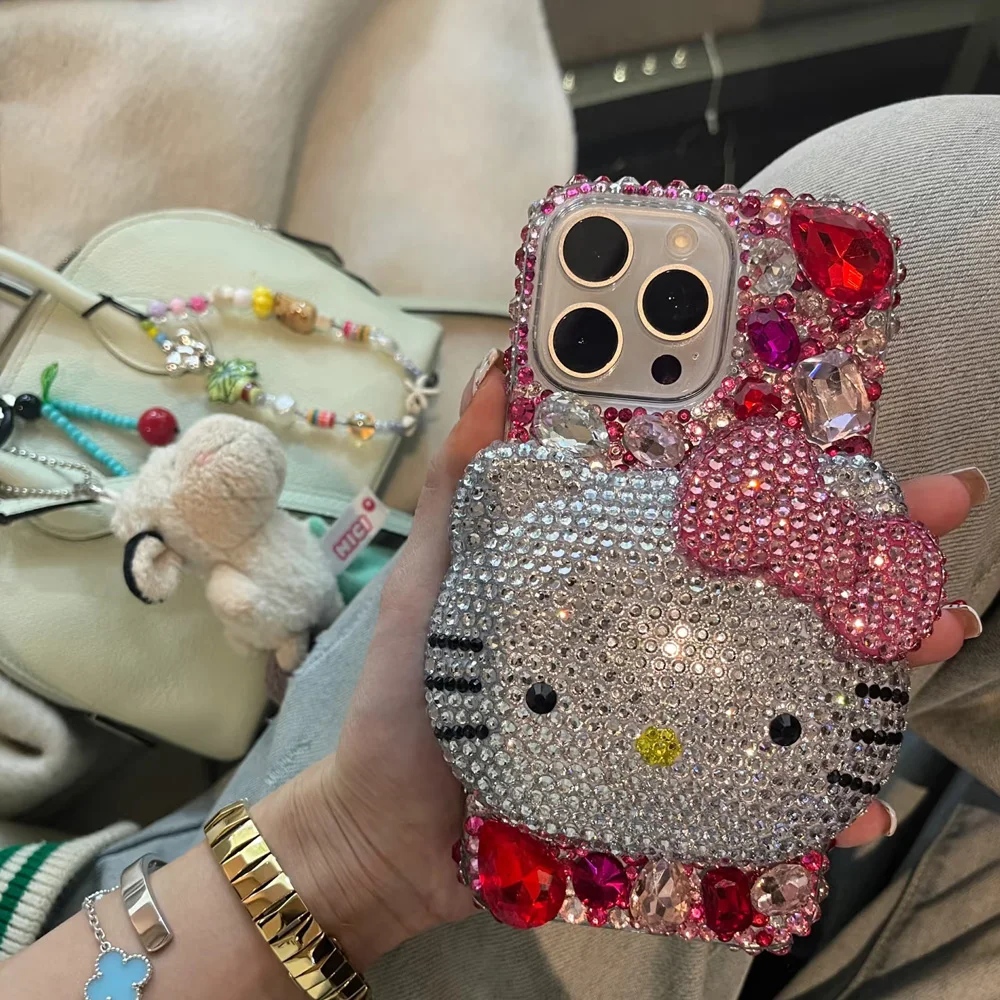 Sefc98f8a82494327a515bd9f0b164910T.webp Cute Kitty Cat Rhinestone Bling Crystal Phone Case Chain For iPhone 16 12 13 14 15Pro Max X Xs XR 7 8 Plus SE 2 3 10 Transparent Bu