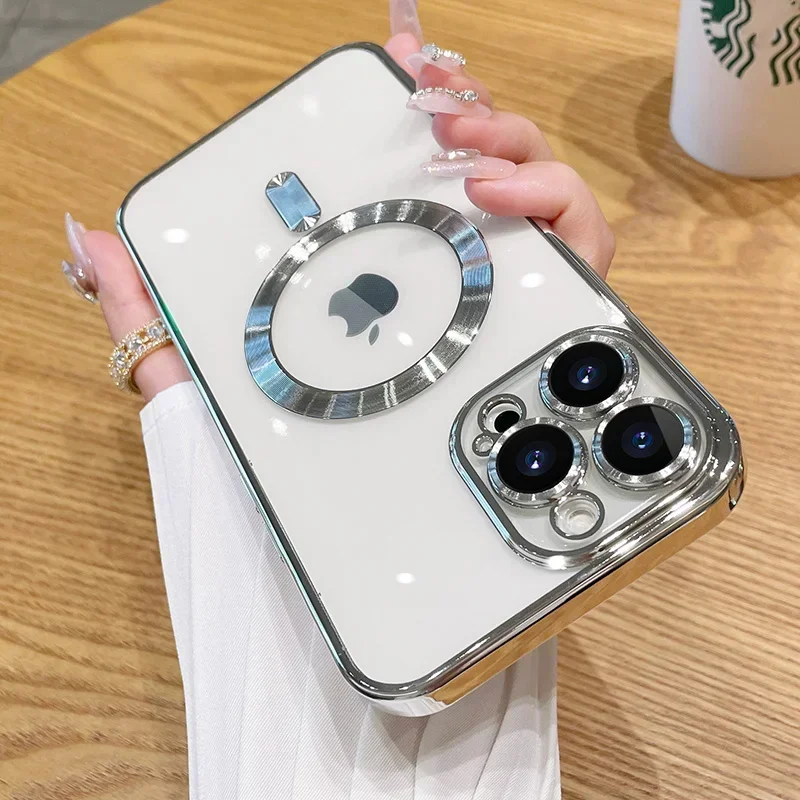 Sf0528e07427e4d8482cc4f702201298bI.webp Luxury Plating For Magsafe Magnetic Case For iPhone 17 16 15 14 13 12 11 Pro Max Plus Wireless Charge Cover With Lens Protector