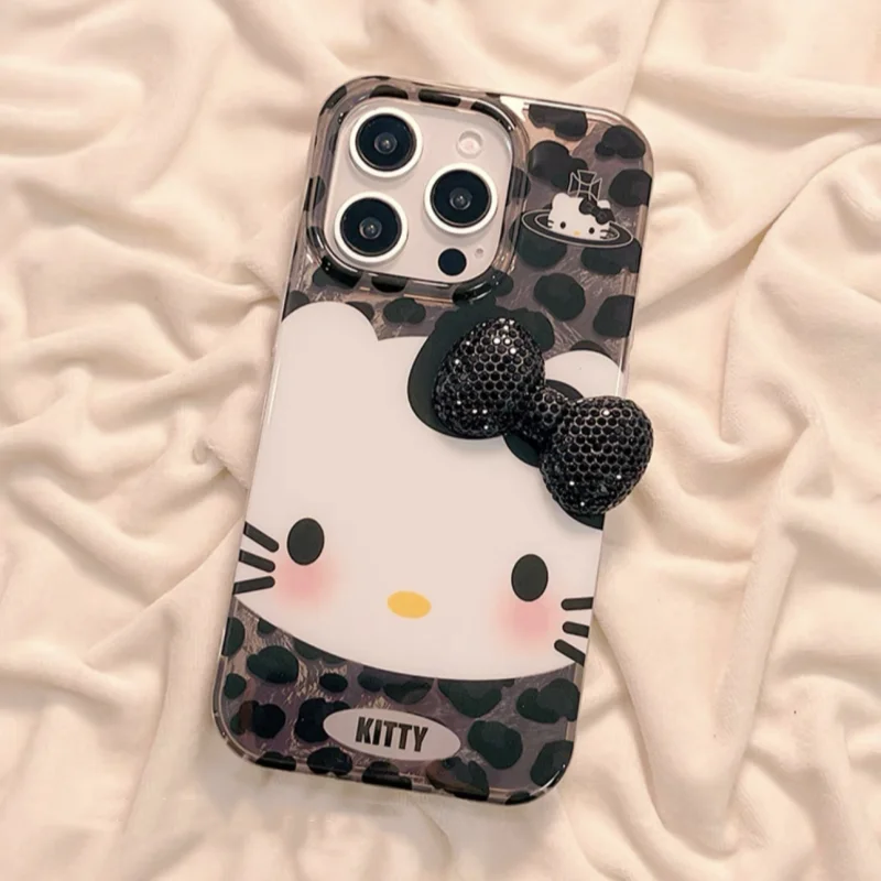 Cut Kitty Cartoon Diamond Bowknot Lustre Lining Hard Phone Case for iPhone 16 15 Pro Max 14 Plus 13 Mini 12 11 X XS XR 7 8 SE