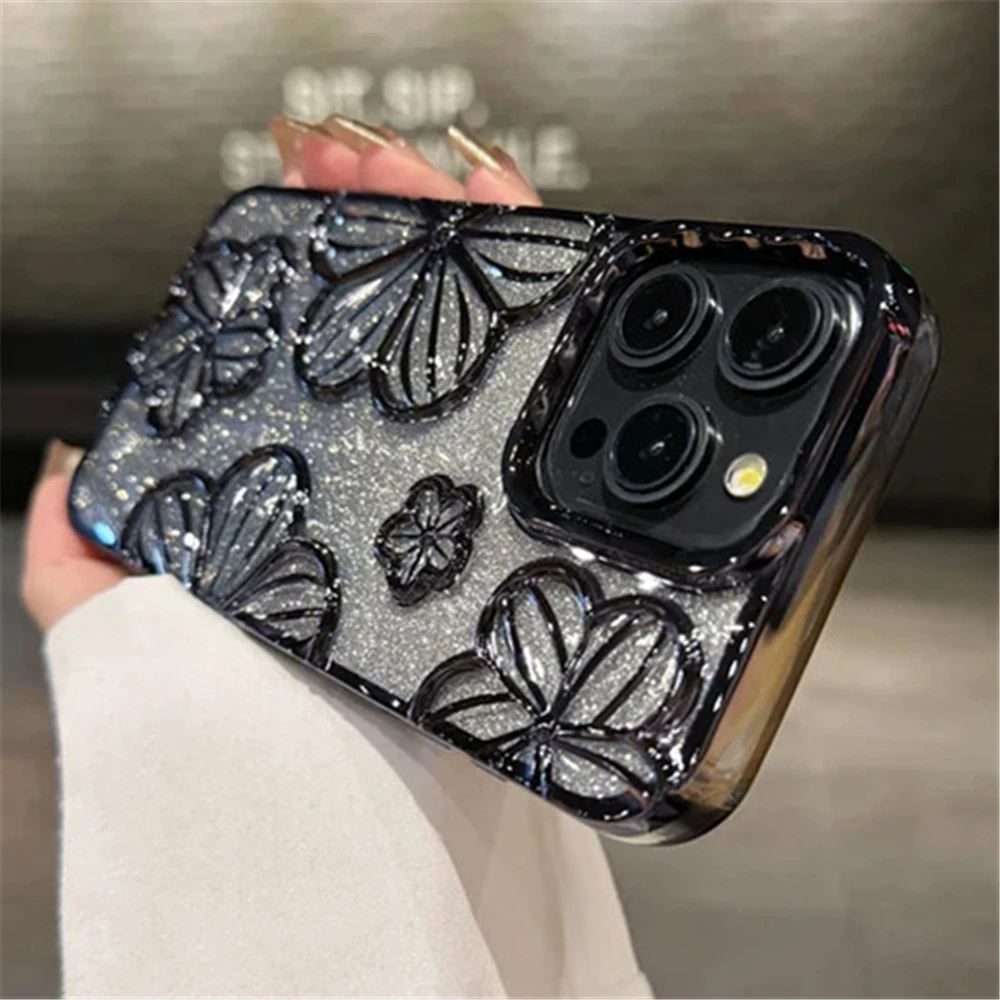 Sf070f1e8dcd24a24bdeb712d826d6ffda.webp Plating Clear Bling Glitter Gradient Flowers Phone Case For iPhone 17 16 15 11 12 13 14 Pro Max Soft Silicone Shockproof Cover