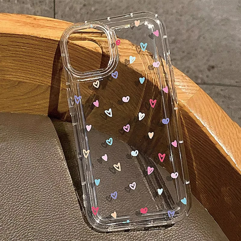 Colorful Love Heart Clear Soft Phone Case For iPhone 17 14 13 11 12 15 16 Pro Max SE 2 7 8 Plus XR X XS Max Anti-Fall Soft Cover
