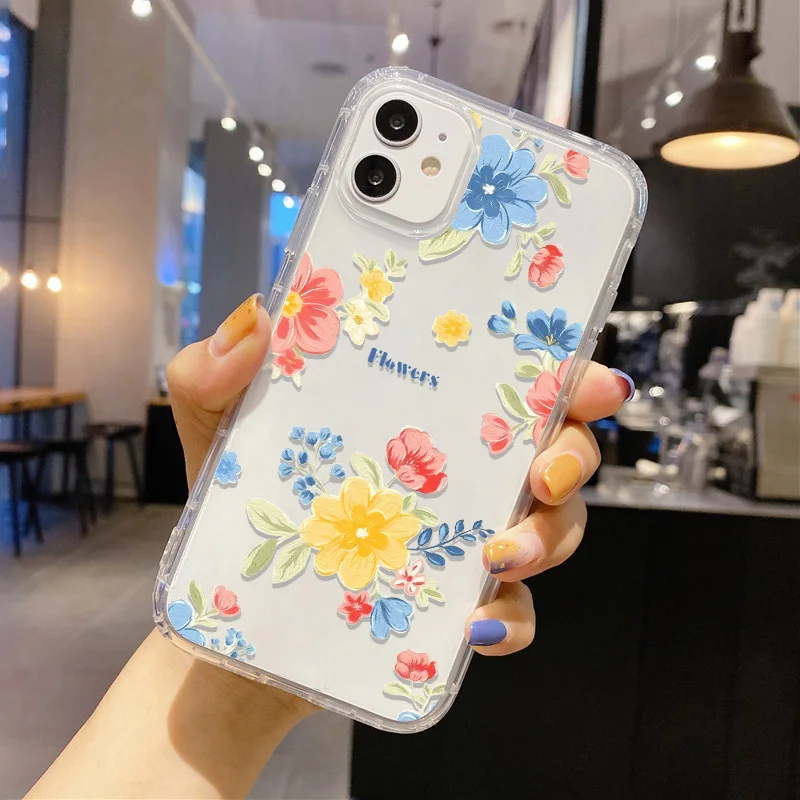 Flower Phone Case For iPhone 13 Case iPhone 16 11 12 17 14 15 Pro Max 12 13 Mini 7 8 Plus XR XS X SE Shockproof Clear Soft Cover
