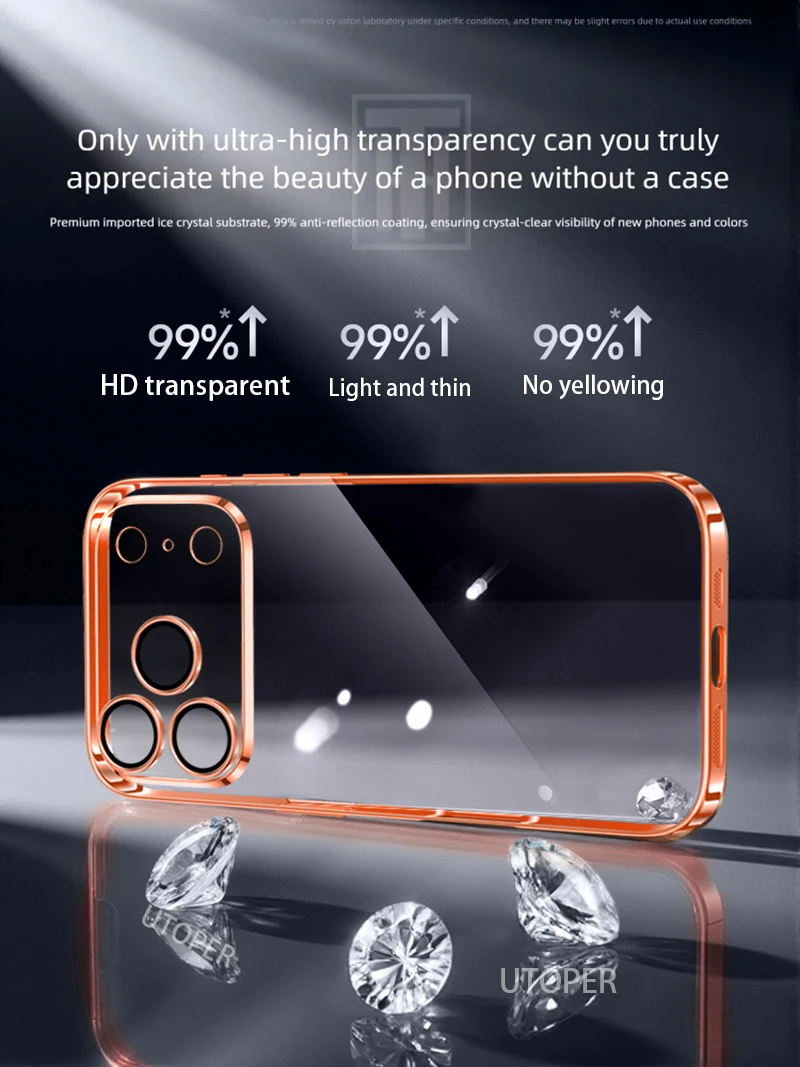 Sf28c0523d00441b0b4aca4634f5fce63S.webp New Orange Ultrathin 17 Phone Case for iPhone 17 Air 16 15 14 13 12 11 Pro Max Plus Clear Plating Soft TPU Lens Protect Cover