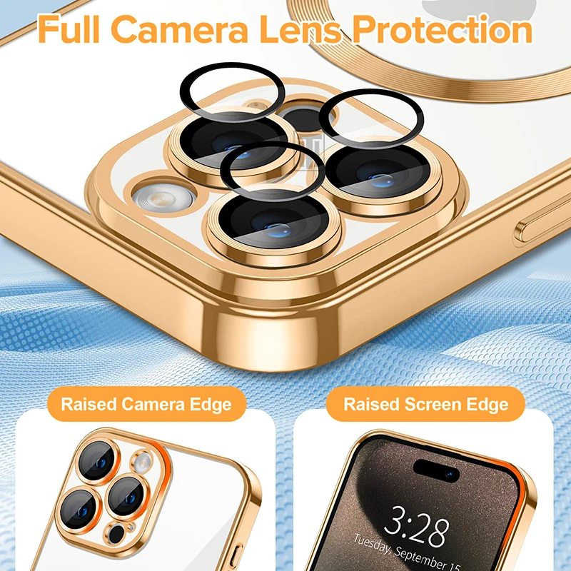 Sf2abd313429c4231904886214b238f53l.webp Official New Desert Gold Phone Case for iPhone 16 15 14 13 12 11 Pro Max 16 Plus Plating Magnetic Soft TPU Clear Lens Film Cover