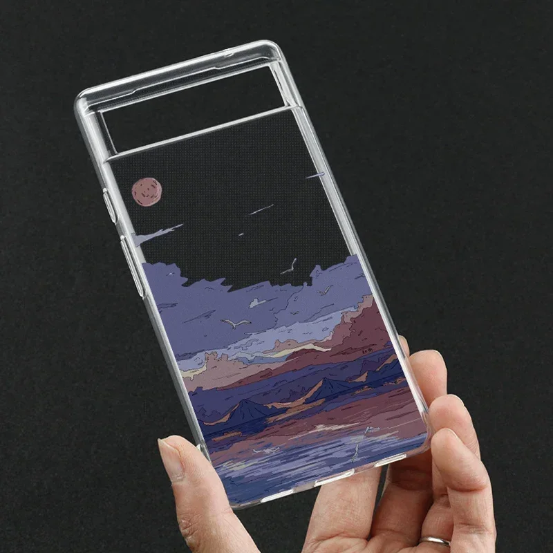 Case for Google Pixel 7a 7Pro 7 6a 6 6Pro 8A 8Pro 5G Transparent Clear Japan Anime Landscape Scenery Phone Cover Fundas Shells