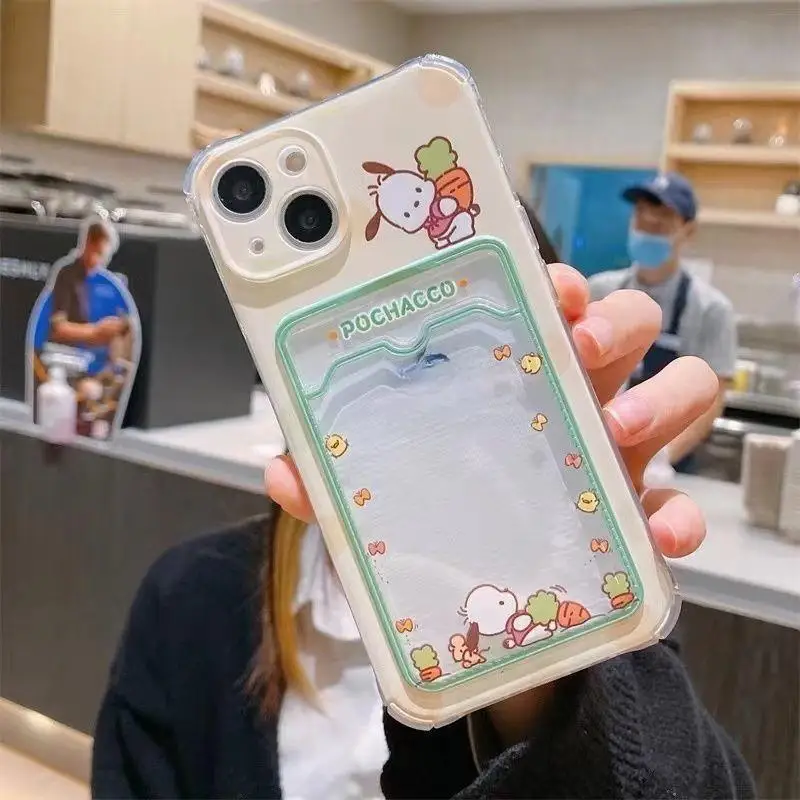 Cute Cartoon Kuro Melo Card Holder Slot Bag Soft Silicone Phone Case For IPhone 16 15 14 13 12 Mini 17 Pro Max Plus 16e 17 Air Soft Cover