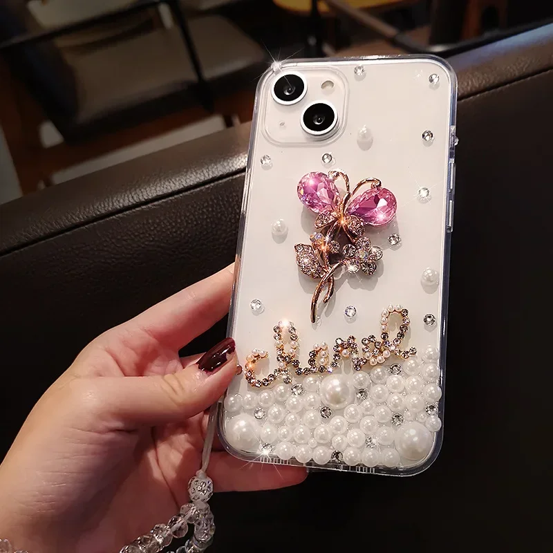 Sf4d610a066604c38990457b7e67c1e2fe.webp Fashion Bling Diamond Rhinestone Flower Case Cover For Iphone 17 Air 16 14 15 12 13 Pro MAX XS XR 7 8 PLUS Soft Clear Phone