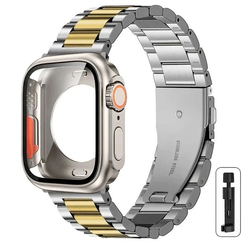 Sf57f05c82f874c2eb8bce7e67f026083s-2.webp Stainless Steel Strap+Ultra Case for Apple Watch Band 44mm 45mm 41mm 40mm 42mm Case Metal Strap for iWatch Series 9 8 7 6 SE 5 4
