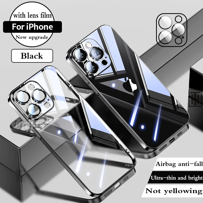 Sf62b513b6eba4a46af1f4ef6f1edf058a.webp Luxury High Quality Upgrade Plating TPU Soft Case for iPhone 17 Air 16 15 14 13 12 11 Pro Max Plus Clear Lens Film Protect Cover
