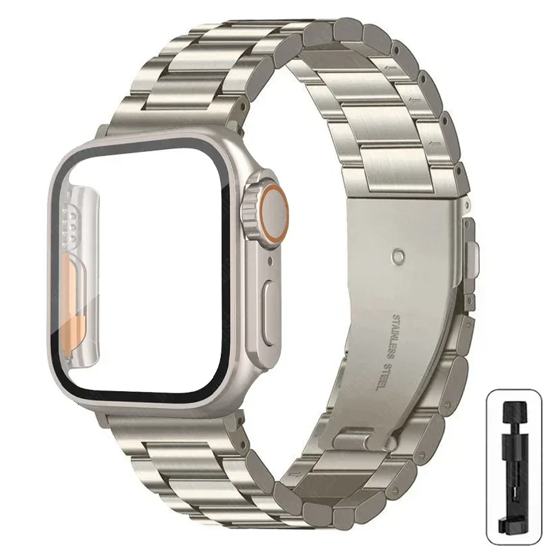 Sf649cbc5f4f742e49dba74c1ada41c987-1.webp Stainless Steel Strap+Ultra Case for Apple Watch Band 44mm 45mm 41mm 40mm 42mm Case Metal Strap for iWatch Series 9 8 7 6 SE 5 4