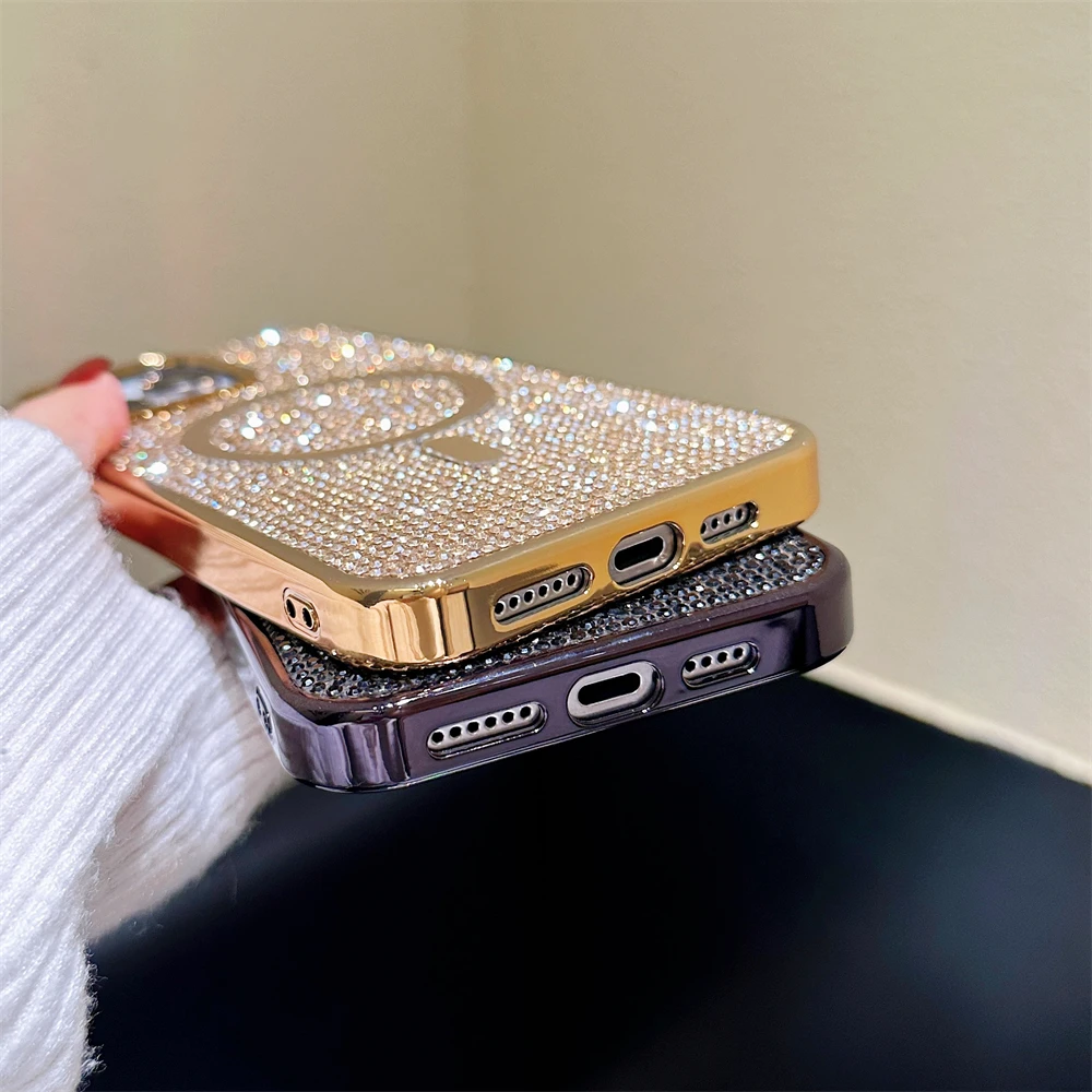 Sf76c2ad4b36f4c60a3147425377c04162.webp Original For Magsafe Diamond Pattern Phone Case For iPhone 17 16 15 14 12 13 11 Pro Max Plus Magnetic Bling Shiny Solid Cover