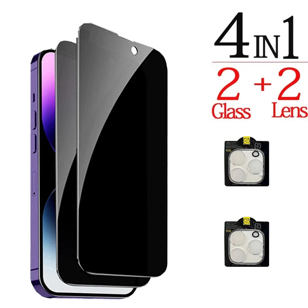 4PCS Anti-Spy Glass For iPhone 17 16 15 14 13 Pro Max Privacy Screen Protector Camera Protection Film For iPhone15 12 11 Pro