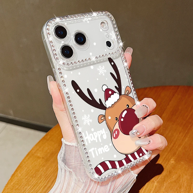 Sf7f90bc2c1ec4130868e82d59af14d91x.webp For iPhone 17 Pro Max Case Christmas Elk Santa Claus Diamond Cover For iPhone 13 14 15 12 11 16e 17 Air Funda iPhone 16 Pro Max