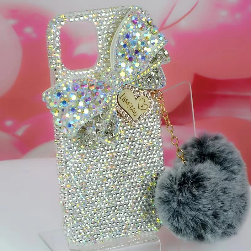 Sf8c46b0835ff4491b0eb934a8d8ca58el.webp Crystal Diamond Bow Heart Fur Strap Phone Case For iPhone 16 17 Air 15 14 13 12 11 Pro Plus Max Samsung Galaxy S24 S23 S25 Ultra