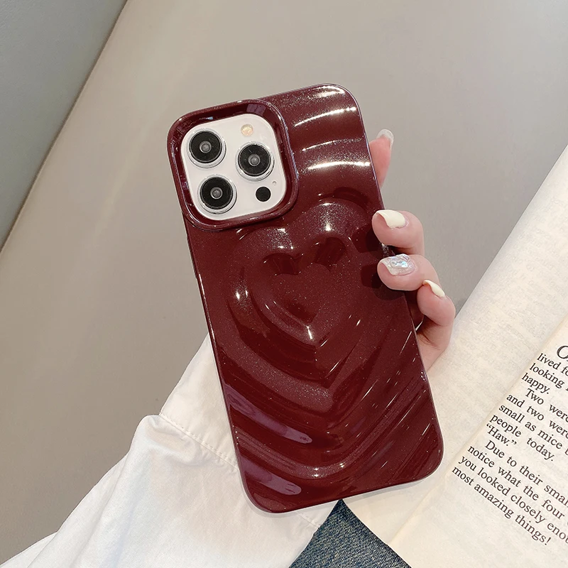 Glossy Bling Love Heart Pattern Phone Case For iPhone 17 16 16E 15 14 13 12 Pro Max 11 Fashion Shockproof Bumper Back Cover