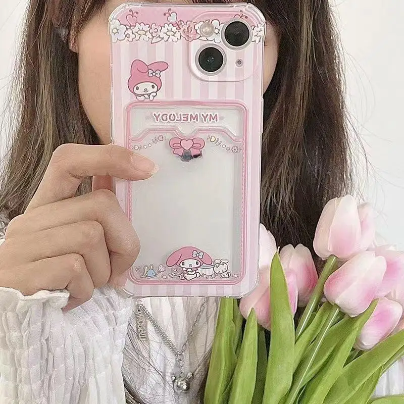 Cute Cartoon Kuro Melo Card Holder Slot Bag Soft Silicone Phone Case For IPhone 16 15 14 13 12 Mini 17 Pro Max Plus 16e 17 Air Soft Cover