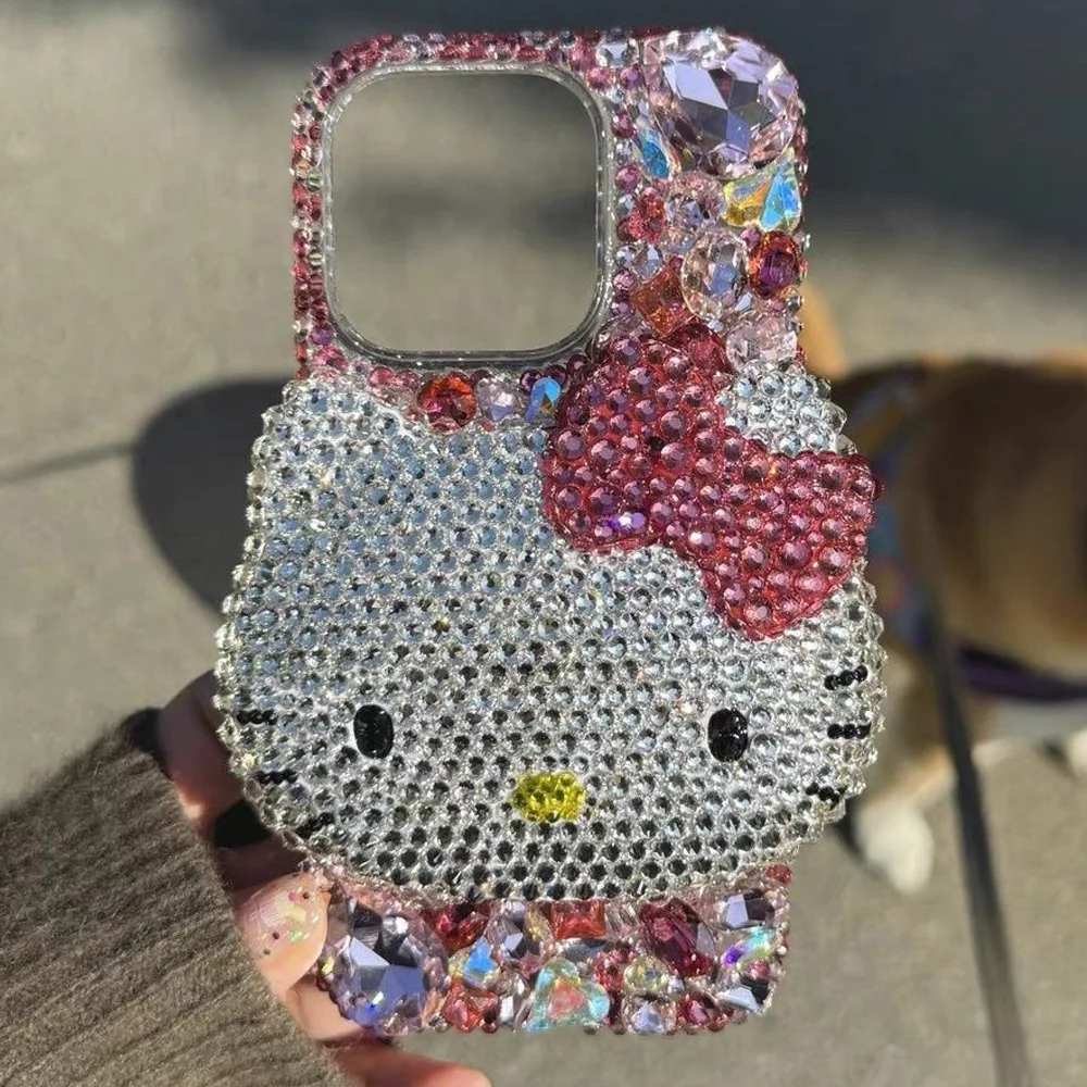 Sf98ded6ee539444bacb19dd8b9624967r.webp Cute Kitty Cat Rhinestone Bling Crystal Phone Case Chain For iPhone 16 12 13 14 15Pro Max X Xs XR 7 8 Plus SE 2 3 10 Transparent Bu