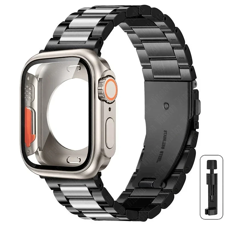 Sf991ec321b884710856ef7b5051744d4x-2.webp Stainless Steel Strap+Ultra Case for Apple Watch Band 44mm 45mm 41mm 40mm 42mm Case Metal Strap for iWatch Series 9 8 7 6 SE 5 4