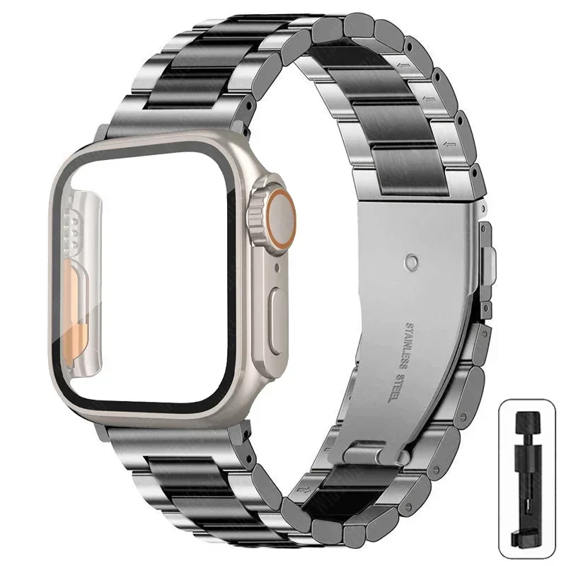 Sfa7237895bb043288e5d38655dbf9ca9Q-2.webp Stainless Steel Strap+Ultra Case for Apple Watch Band 44mm 45mm 41mm 40mm 42mm Case Metal Strap for iWatch Series 9 8 7 6 SE 5 4