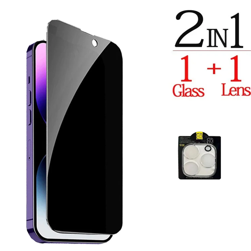 4PCS Anti-Spy Glass For iPhone 17 16 15 14 13 Pro Max Privacy Screen Protector Camera Protection Film For iPhone15 12 11 Pro