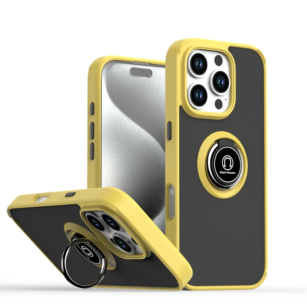 Sfc3cbef3e29c43c88e516f6292918f47K-2.webp Matte Finger Ring Magnetic Stand Phone Case For iPhone 15 16 17 Pro Max 14 Plus 13 12 11 Solid Color Skin Feeling Frosted Cover