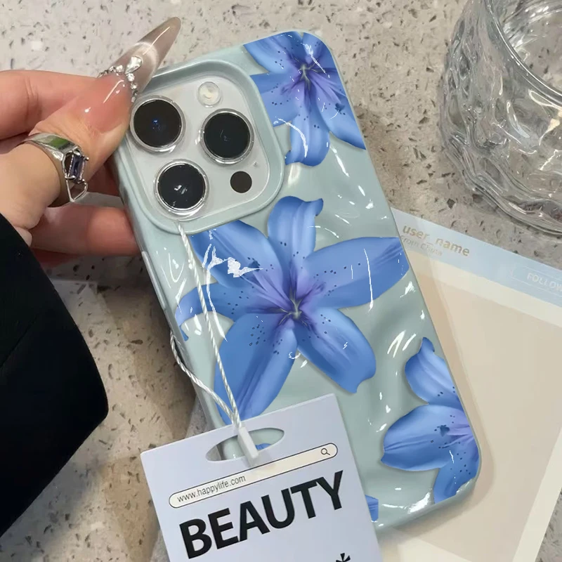 Sfc69e7353a2c4d1da02e26d9c6e4f099H.webp Blue Lily Flower Elegant Pattern Phone Case For iPhone 17 16 Pro Max 15 14 13 12 11 16 Plus Folds Texture Shockproof Soft Cover
