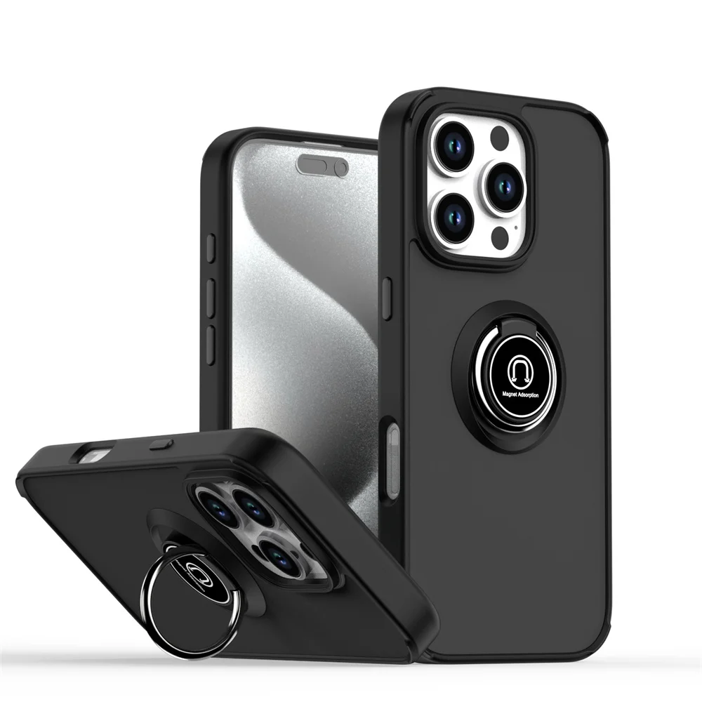 Sfd9aa46fcbf444f6949357df299b606bm.webp Matte Finger Ring Magnetic Stand Phone Case For iPhone 15 16 17 Pro Max 14 Plus 13 12 11 Solid Color Skin Feeling Frosted Cover