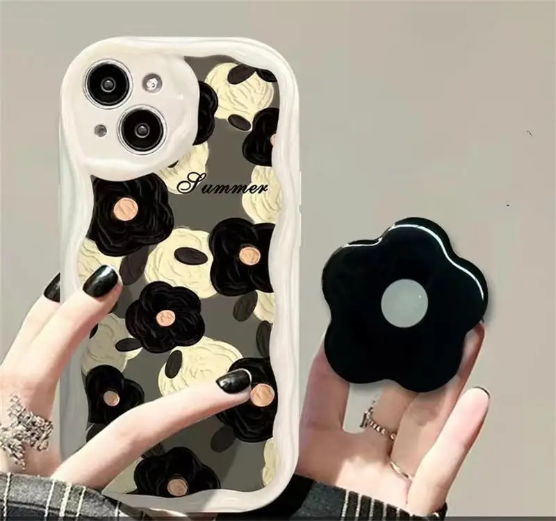 Color Smile Flower Grip Holder Wave Phone Case for Iphone 17 16 Pro Max 17 Air 11 12 13 Mini 14 Plus 15 Pro Max 16E Soft Cover