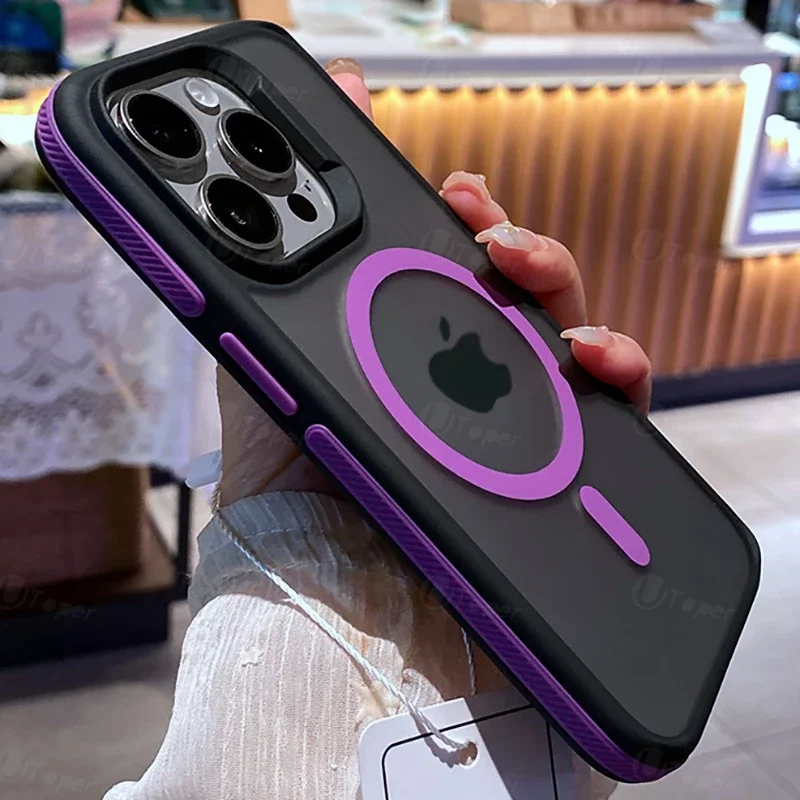 Sfec681991e3c44b7a07f9850da5dac53I.webp New Bicolor Matte Frosted Magnetic Phone Case For iPhone 17 Air 16 15 14 Plus 13 12 11 Pro Max Shockproof Bumper Hard Cover