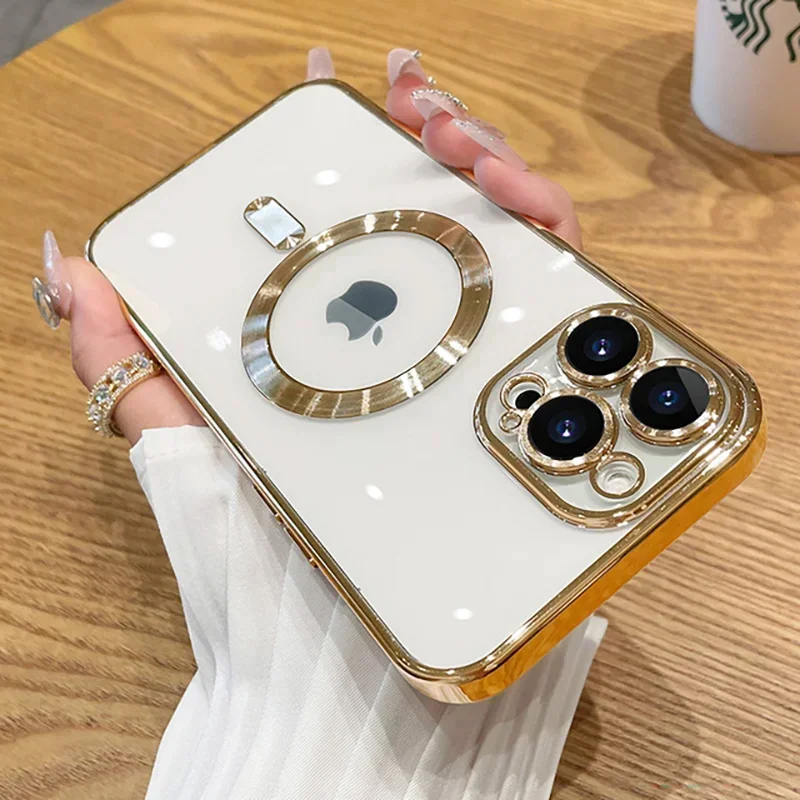 Sff52994a526d4ae49f05aafa447b6bdbK.webp Luxury Plating For Magsafe Magnetic Case For iPhone 17 16 15 14 13 12 11 Pro Max Plus Wireless Charge Cover With Lens Protector