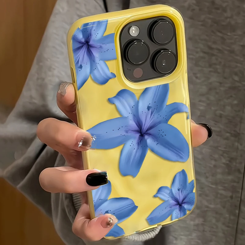 Sff5e9b5db11f4c15b992aec1069f72a01.webp Blue Lily Flower Elegant Pattern Phone Case For iPhone 17 16 Pro Max 15 14 13 12 11 16 Plus Folds Texture Shockproof Soft Cover