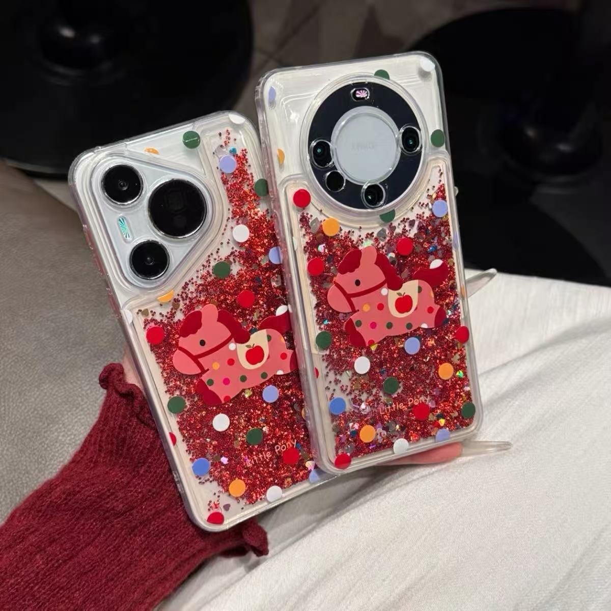 Colorful polka dot quicksand pony phone case