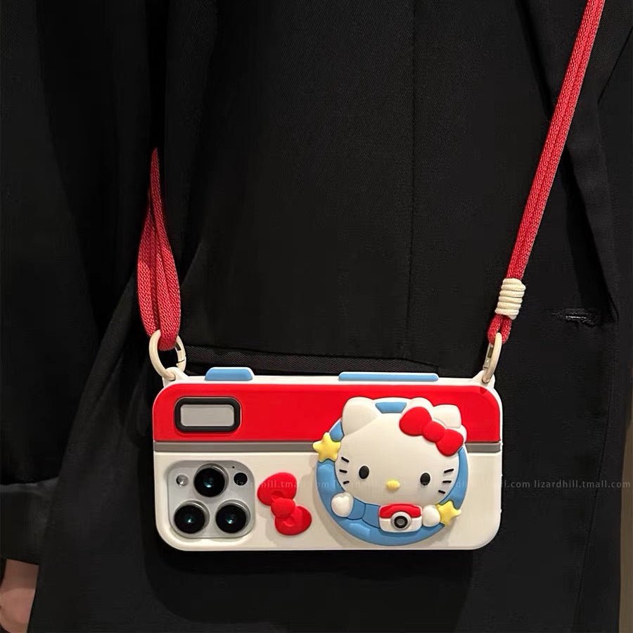Cute Camera Kitty Crossbody Strap Lanyard Phone Case