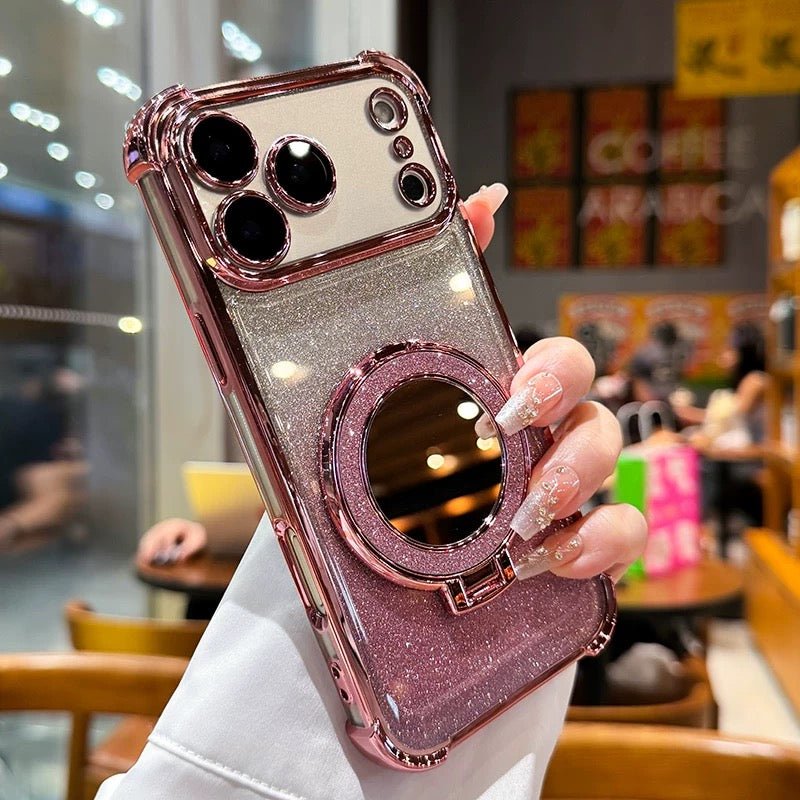 Sparkling portable mirror and stand phone case