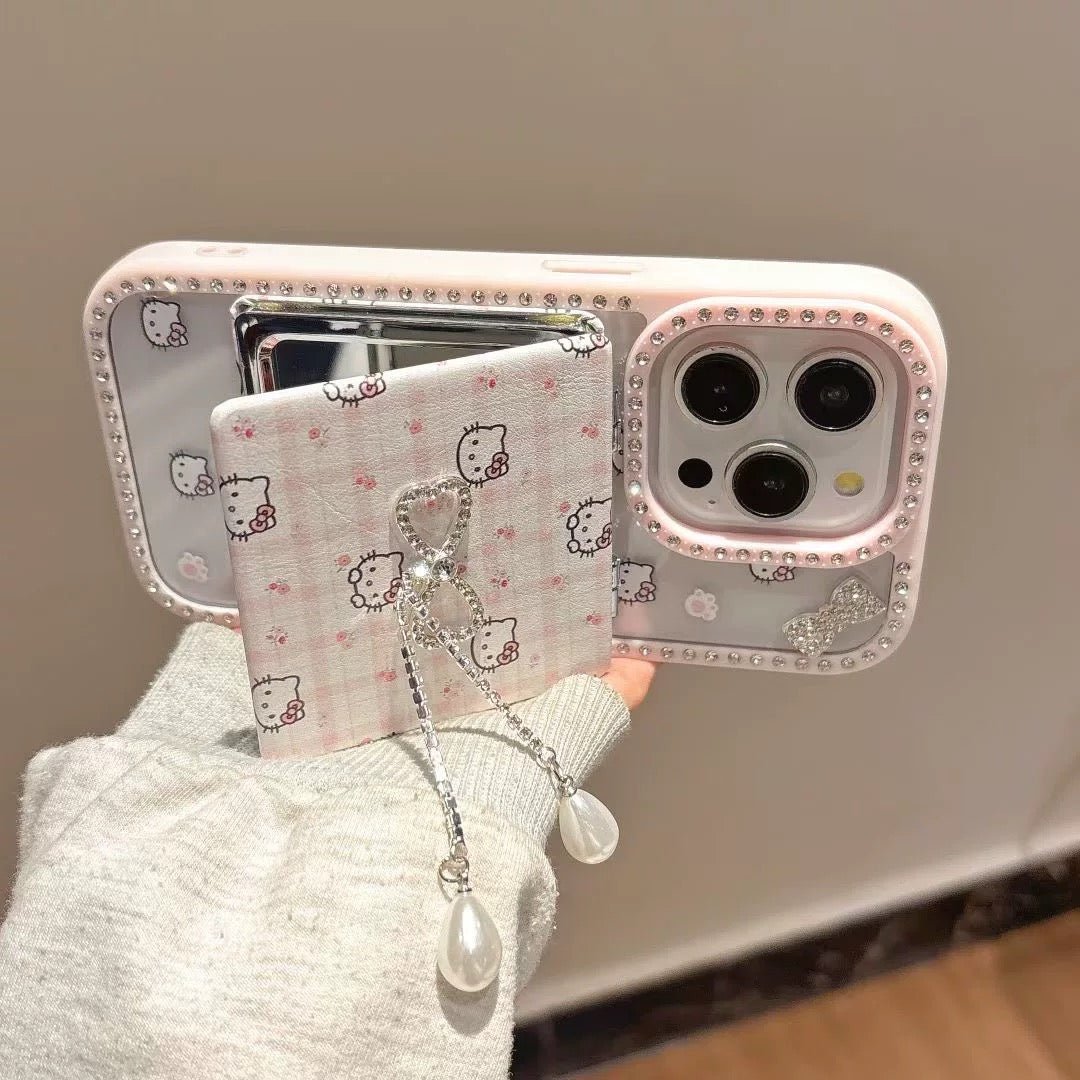 3C9F3ACD-86BB-4AE1-9778-634703A6E617.jpg Pink Kitty Phone Case with Crystal Bow Chain Makeup Mirror Holder