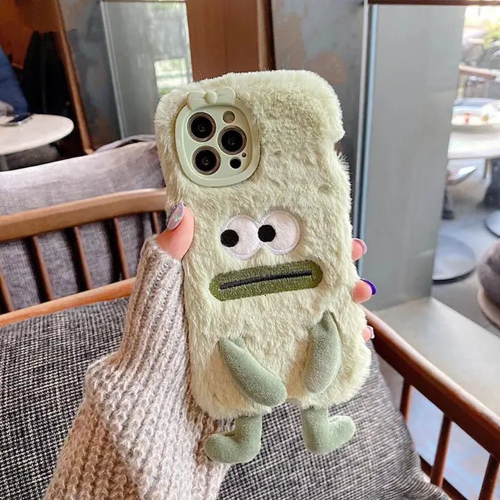 3D Monster Velvet Plush With Bow Lens Protector Phone Case for iPhone