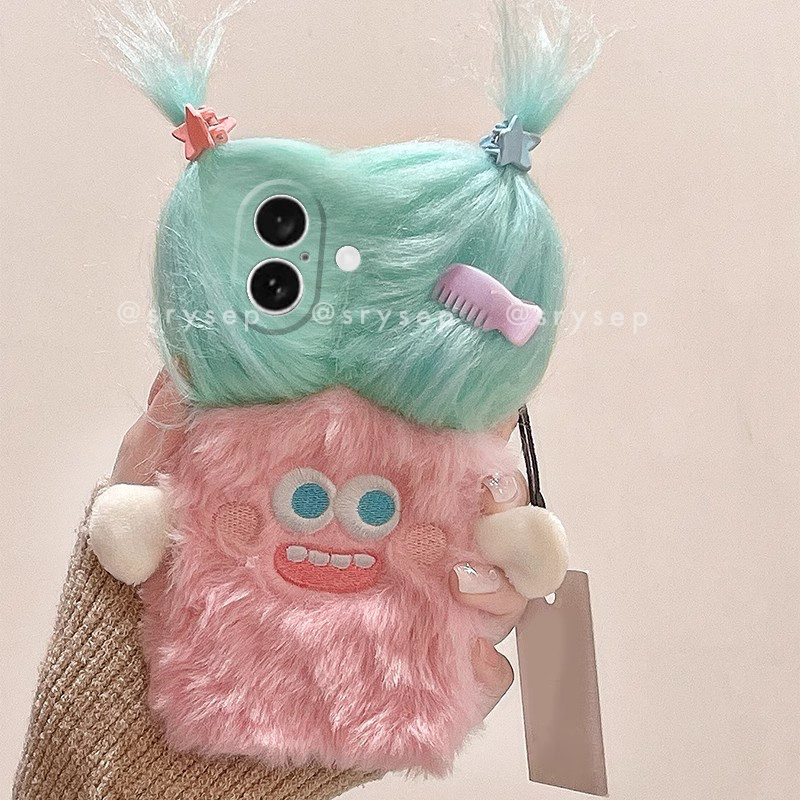 3D Monster with Mini Hairpin Velvet Plush Phone Case for iPhone